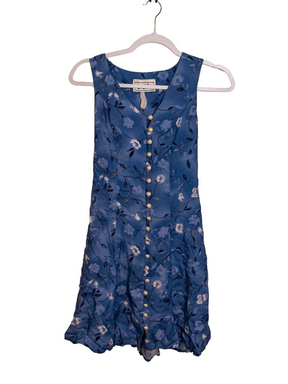 Vintage 90s DBY Blue Floral Sleeveless Mini Dress - Corset Back - Small
